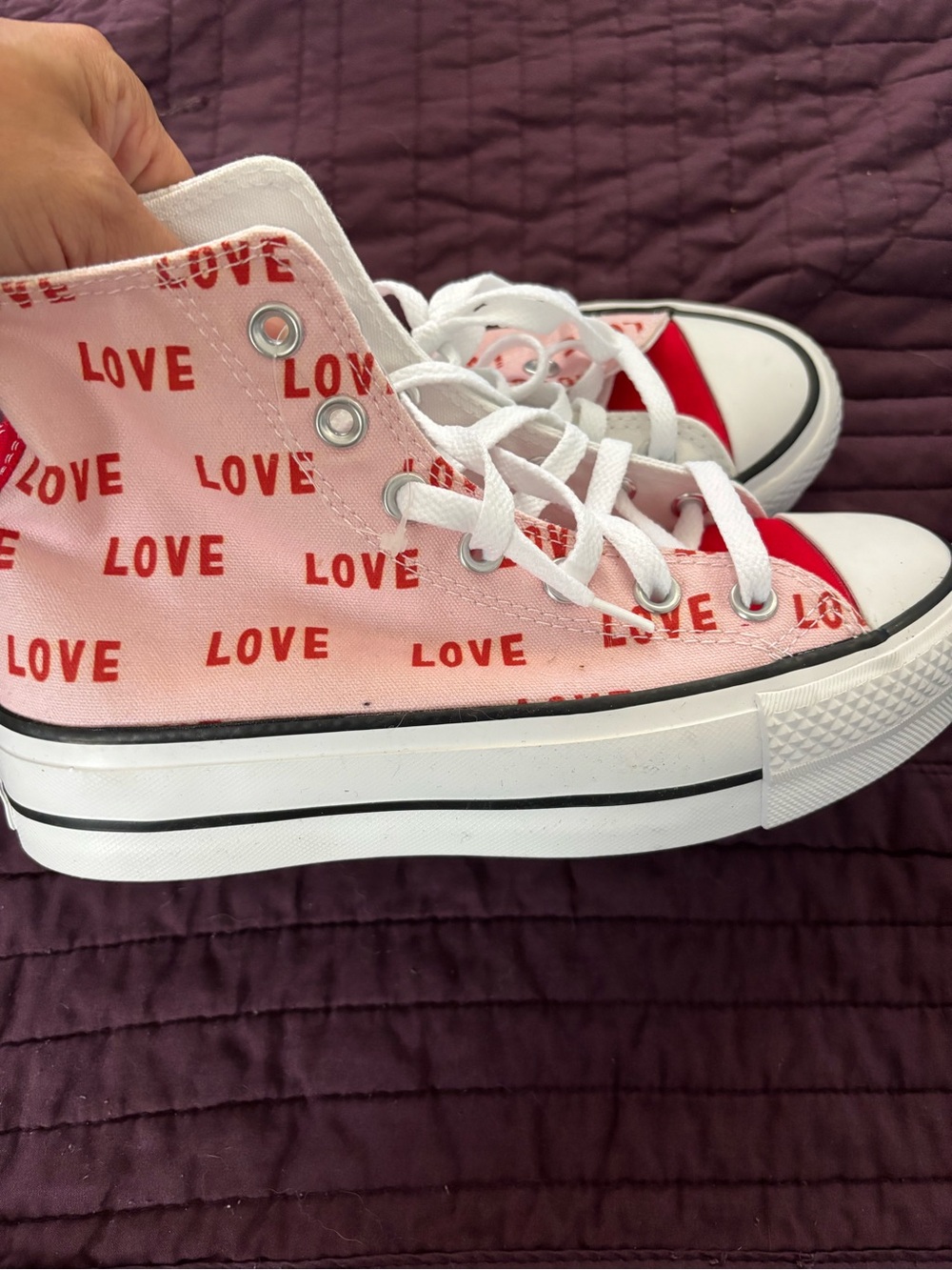 Converse Pink & Red 'LOVE' High-Top Canvas Sneakers